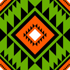 Orange on Green Scarf or Shawl Geometric ethnic oriental pattern traditional Design for background,carpet,wallpaper,clothing,wrapping,Batik,fabric, illustration embroidery style - 487939498