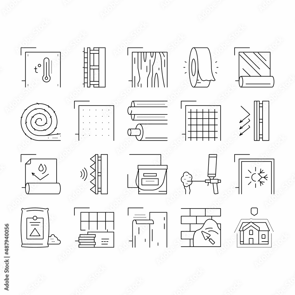 Poster insulation building collection icons set vector .
