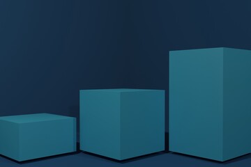 blue textured floating podium on blue background, 3d rendering illustration