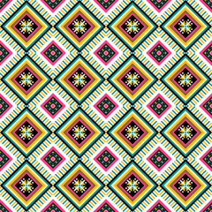 Colorful Geometric ethnic oriental pattern traditional Design for background,carpet,wallpaper,clothing,wrapping,Batik,fabric, illustration embroidery style - 487940482