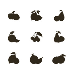 Fruit Silhouettes Collection. Hand Drawn Food Icons Set