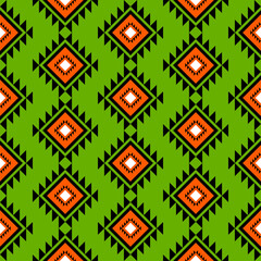 Orange Geometric on Green ethnic oriental pattern traditional Design for background,carpet,wallpaper,clothing,wrapping,Batik,fabric, illustration embroidery style - 487940861