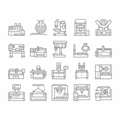 Metal Working Machine Collection Icons Set Vector .