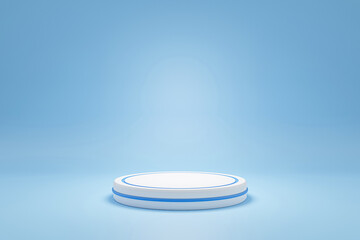 Blank blue cylinder podium on blue background, minimal concept,  showcase for product. 3D render