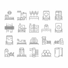 Paper Production Plant Collection Icons Set Vector .