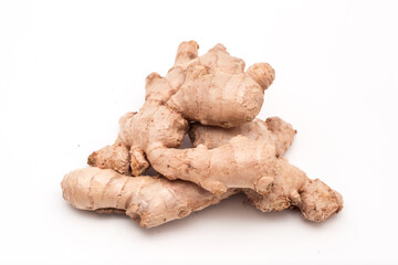 Ginger roots isolated on white background, Indian seasoning spice