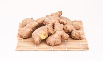 Ginger roots isolated on white background, Indian seasoning spice