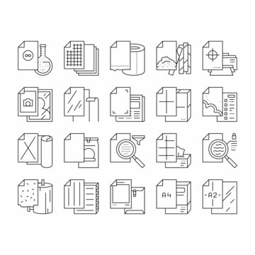 Paper List For Printing Poster Icons Set Vector .