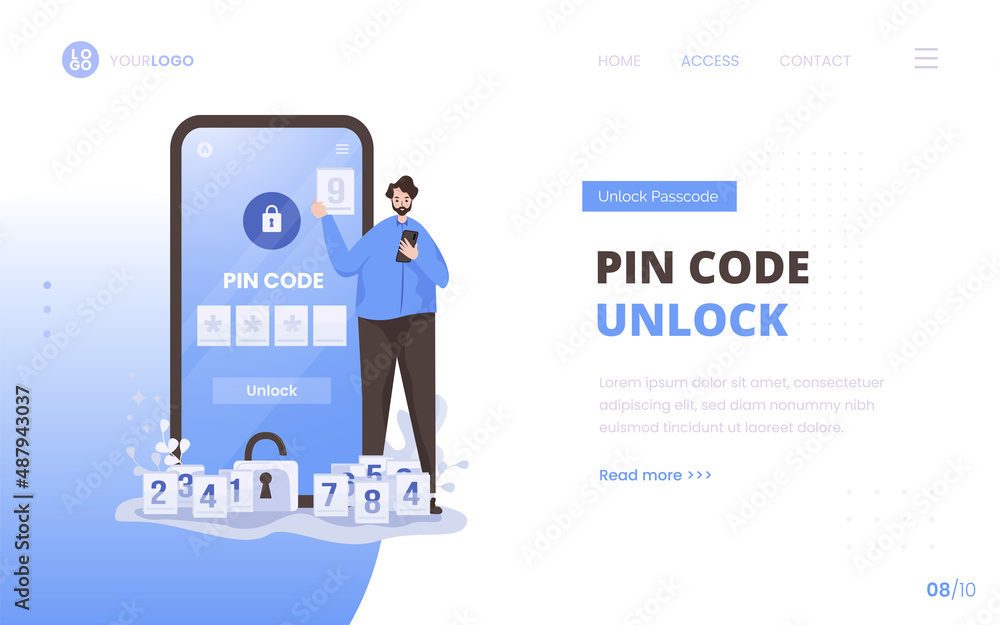 Wall mural pin code unlock security access concept on landing page design