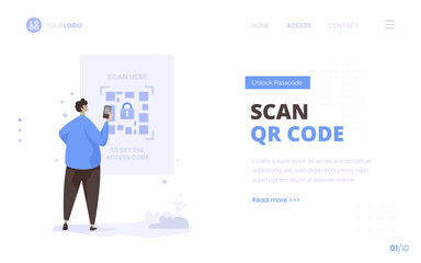 Scan QR code unlock concept on landing page design