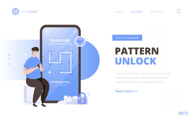 Pattern unlock access concept on landing page design