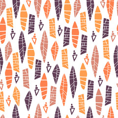 African tribal ornament. Abstract print. Hand drawn seamless pattern. Colorful vector illustration. 