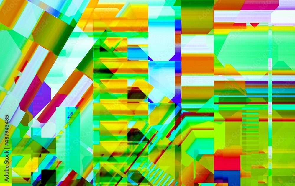 Poster digital abstract graphic artwork. vibrant glitch texture. artwork with deconstructed shapes and grap