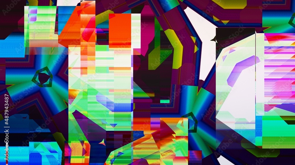 Aufkleber digital abstract graphic artwork. vibrant glitch texture. artwork with deconstructed shapes and grap