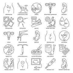 Gynecology and obstetrics icon set in line style