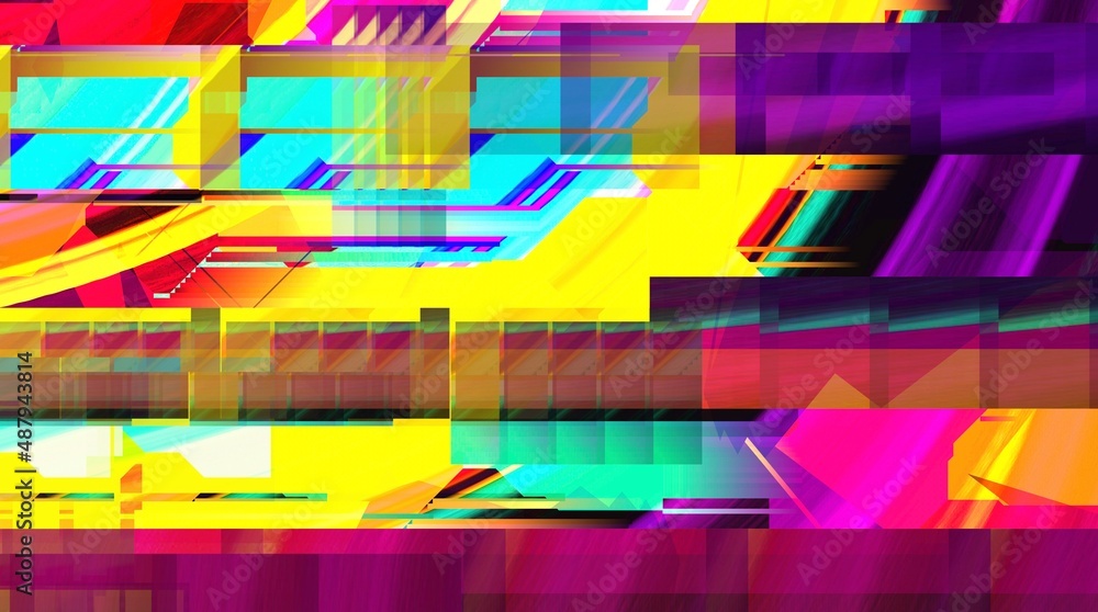 Aufkleber digital abstract graphic artwork. vibrant glitch texture. artwork with deconstructed shapes and grap