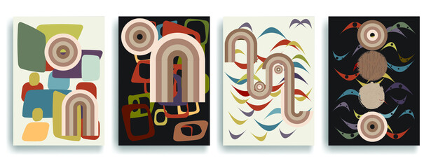 Vintage poster with mid century modern design elements . Wall art , home deco . Vector abstract shape.