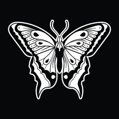 Butterfly black and white hand drawn style for tattoo stickers etc premium vector