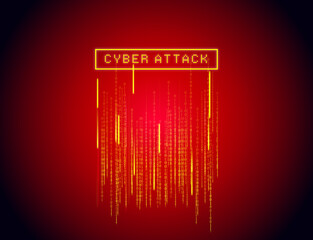 cyber attack on red background