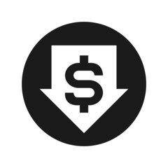 American Dollar USD value decrease rate vector icon round button
