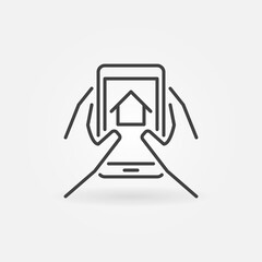 Real Estate Mobile App linear icon. Hands with Smartphone sign