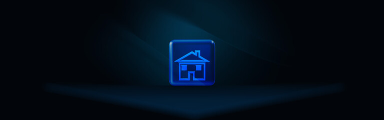 Smart House Symbol in a Glass Frame Over A Futuristic Surface