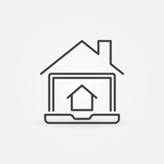 Laptop with House Roof vector Real Estate Agency line icon