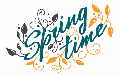 Fototapeta na wymiar spring typography design elements. Lettering of inspirational inscriptions about spring. Spring time. Art isolated on white background. Vector illustration