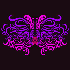 abstract elegant design decorative filigree vintage pattern pink and purple and red on dark background