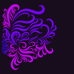 abstract elegant design decorative filigree curly lines vintage pattern lilac and pink color on dark background