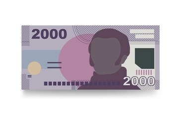 Chilean Peso Vector Illustration. Chile money set bundle banknotes. Paper money 2000 CLP. Flat style. Isolated on white background. Simple minimal design. - obrazy, fototapety, plakaty