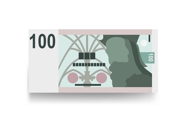 Czech Koruna Vector Illustration. Czech Republic money set bundle banknotes. Paper money 100 CZK. Flat style. Isolated on white background. Simple minimal design.