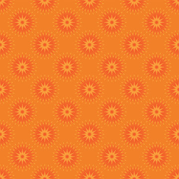 Seamless pattern with yellow abstract flowers on a orange background for packaging, fabrics, backgrounds and other products.