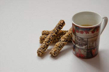 eating breakfast cake with coffee