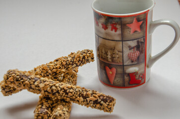 eating breakfast cake with coffee