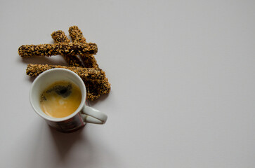 eating breakfast cake with coffee