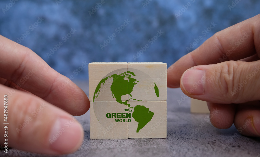 Poster concept of saving the world and doing business in an environmentally friendly manner, the idea of re