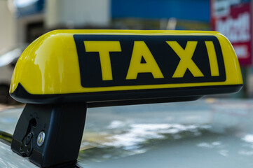 Taxi sign on a German taxi taken from the left