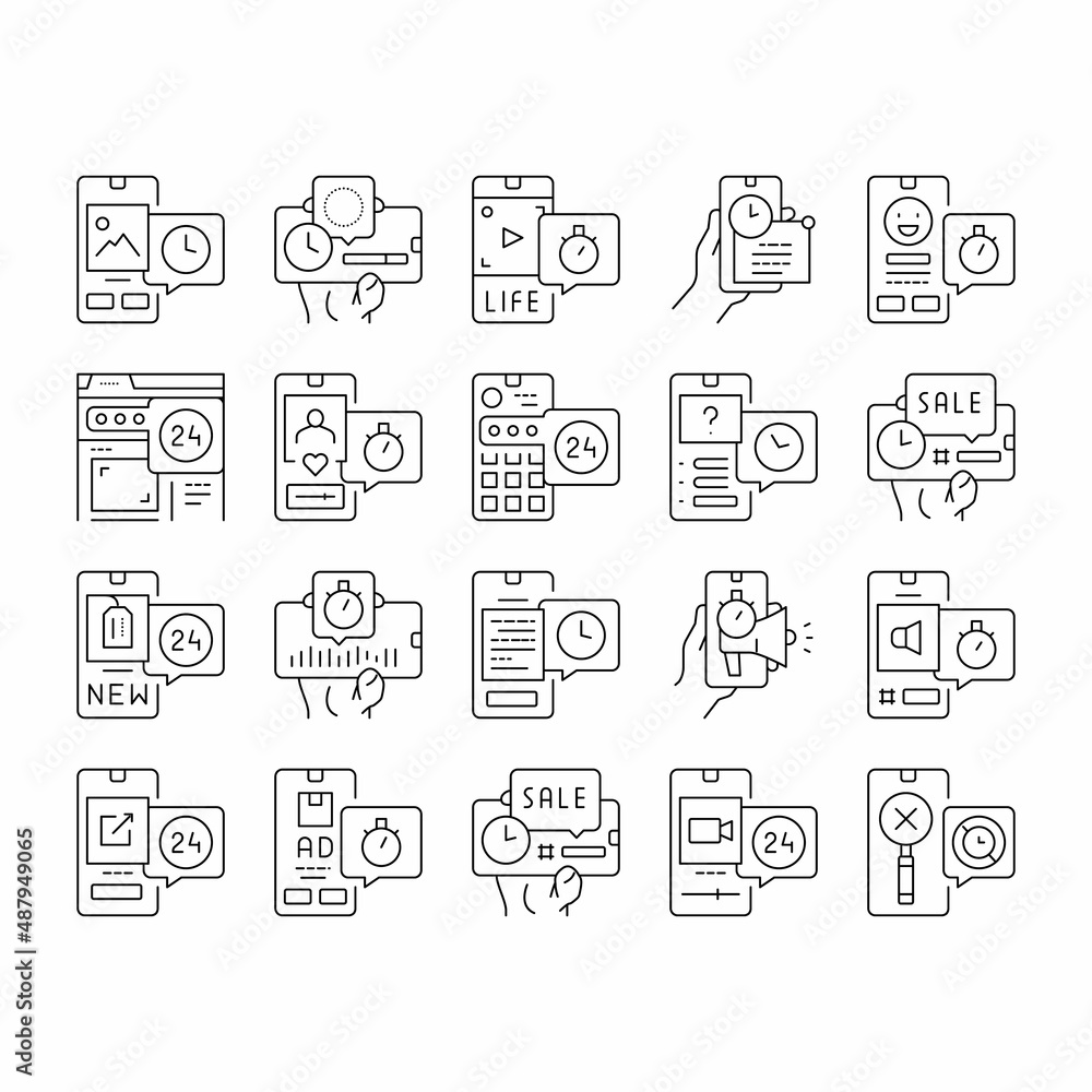 Poster ephemeral content collection icons set vector .