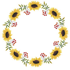 Vector flower wreath composition. Floral frame for greeting, invitation, postcard design.