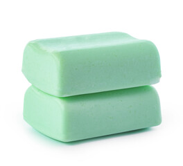 Green soap bars isolated on white background.