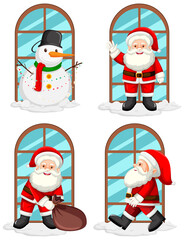 Set of Santa and snowman by the glass window