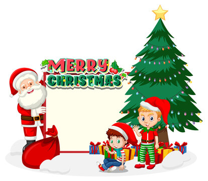 Empty board with Santa Claus and children