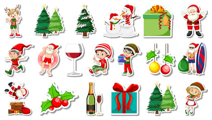 Set of Christmas objects and cartoon characters