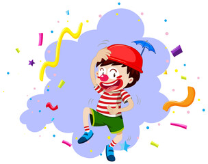 Obraz na płótnie Canvas Happy boy with clown nose and funny hat