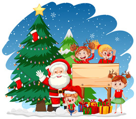 Santa Claus with children in cartoon style