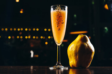 Traditional Bellini cocktail with quince