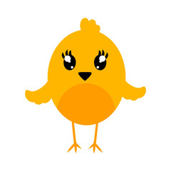 Cute cartoon yellow chick. Vector illustration. Design element for use in design of menus posters sites notepads childrens products. Isolated on white background