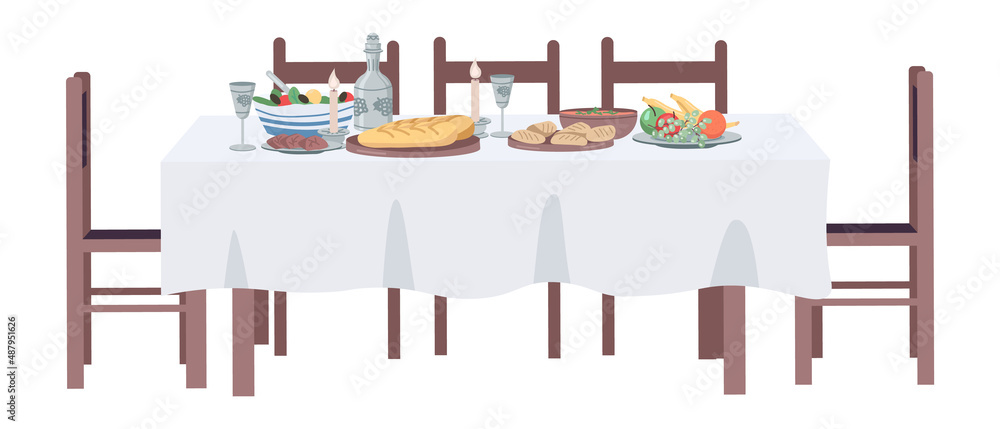 Poster dining table semi flat color vector object. full sized item on white. interior item. part of house a