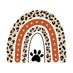 Rainbow leopard and paw print . Vector illustration. Dog lover. Doodle cartoon style. Good for posters, t shirts, postcards.